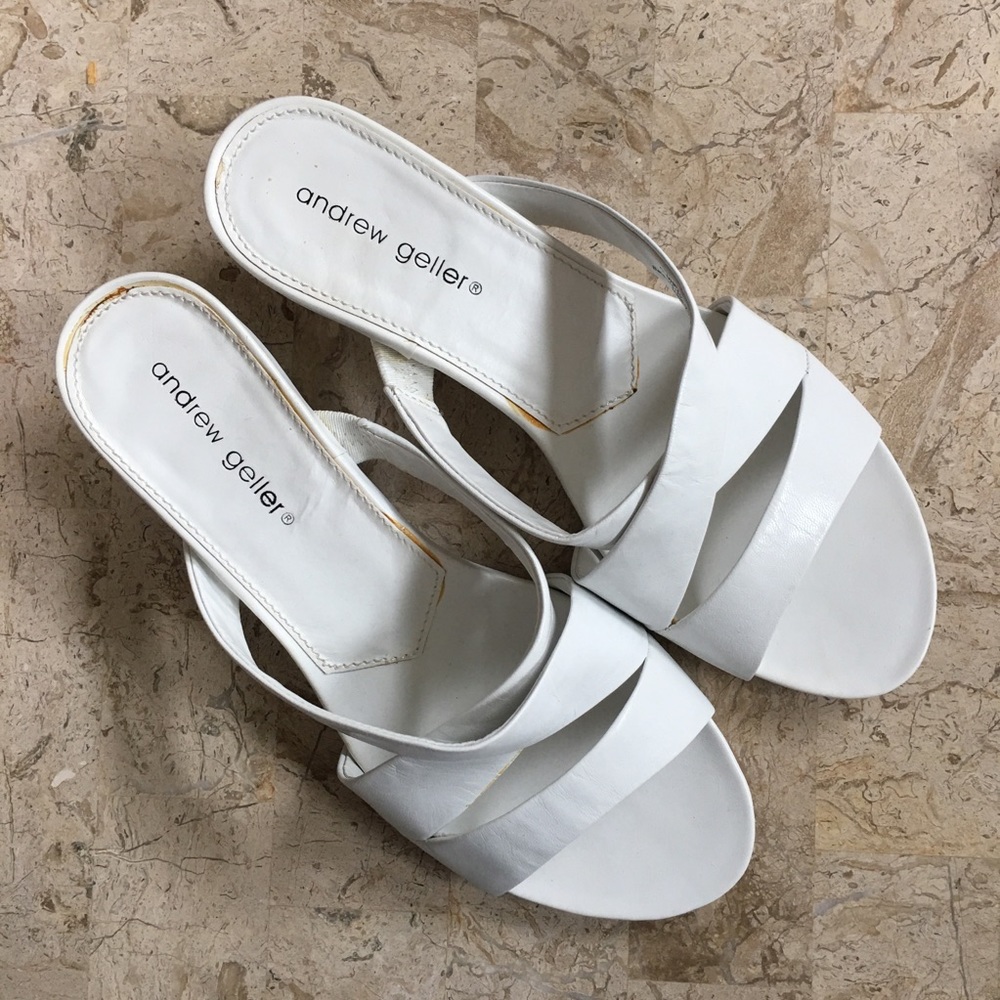 Casual White Leather Sandal Medium Wedge Open Toe
